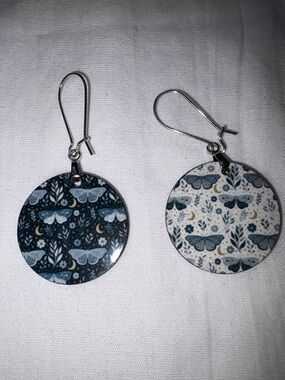 Moth and moon earrings